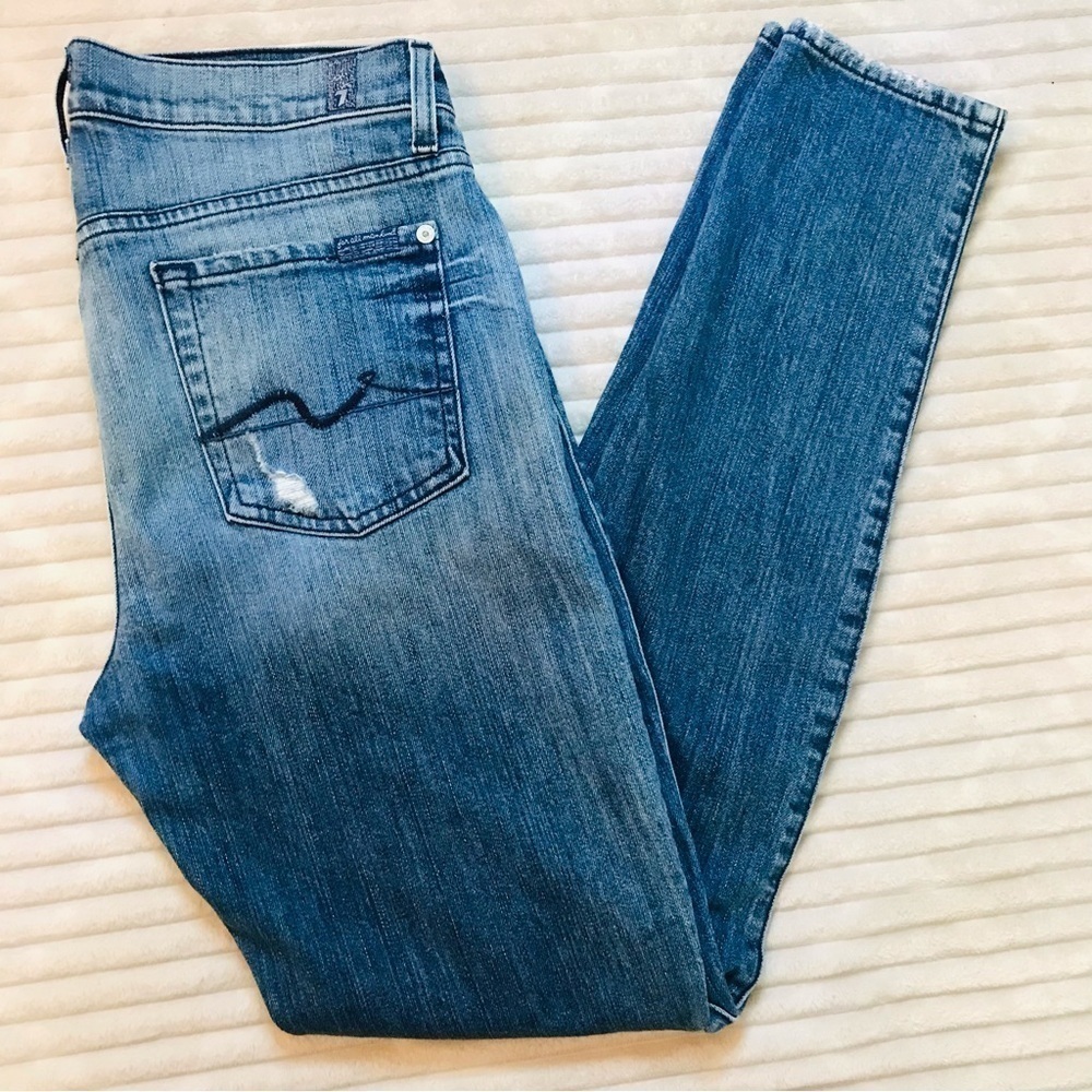 7Fam 7 For All Mankind Distressed Skinny Jeans Women’s size 30 10 medium - Picture 4 of 10